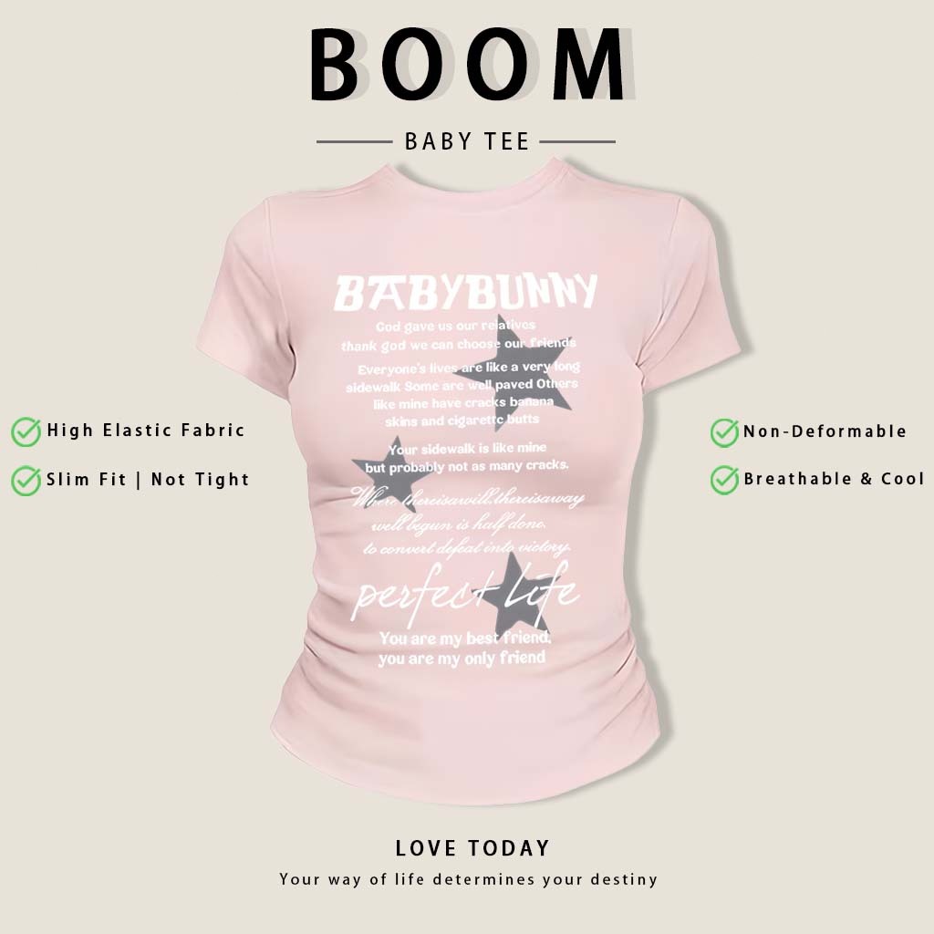 BOOM Áo Baby Tee Nữ Cotton Ôm Body-Áo Thun Ngắn Tay Y2K In Hình PhongCách Mùa Hè, Cổ Tròn Hàng Đầucách hàn quốc phong#03