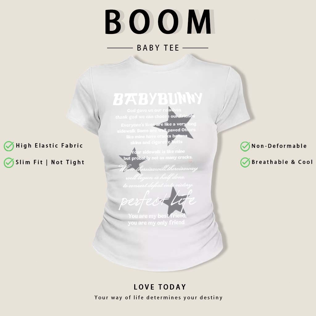 BOOM Áo Baby Tee Nữ Cotton Ôm Body-Áo Thun Ngắn Tay Y2K In Hình PhongCách Mùa Hè, Cổ Tròn Hàng Đầucách hàn quốc phong#03
