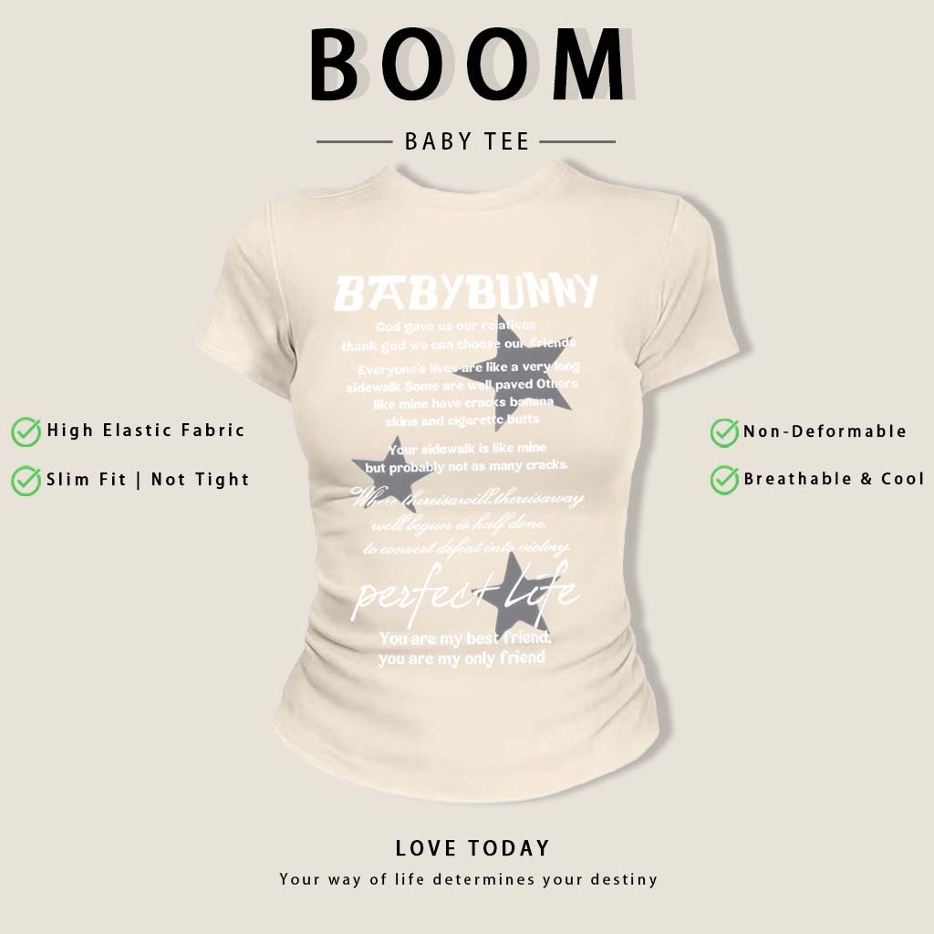 BOOM Áo Baby Tee Nữ Cotton Ôm Body-Áo Thun Ngắn Tay Y2K In Hình PhongCách Mùa Hè, Cổ Tròn Hàng Đầucách hàn quốc phong#03