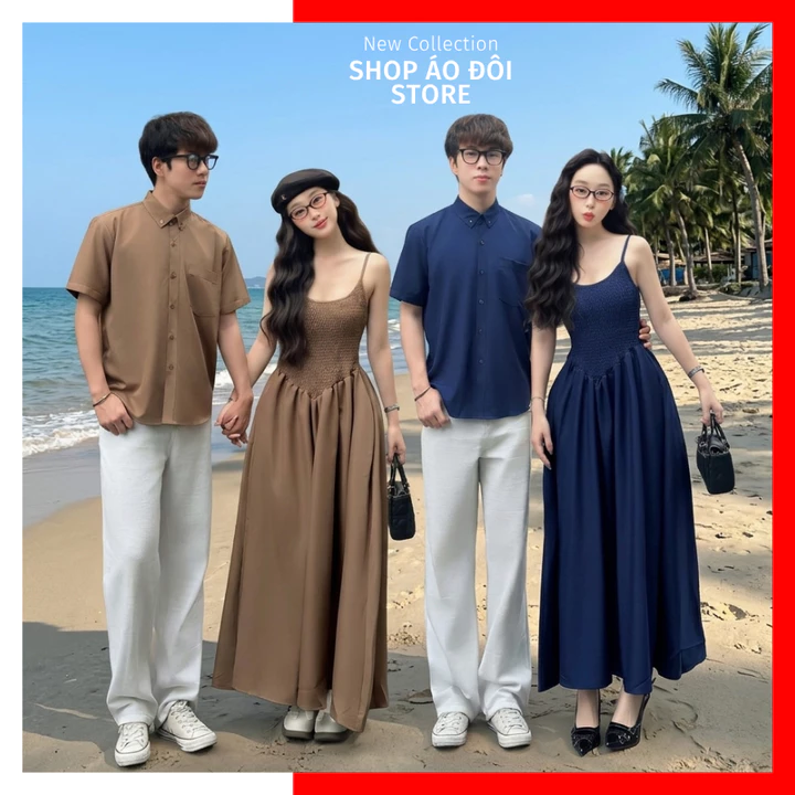 Set couple nam nữ, đồ cặp đi biển, đồ đôi LOVELY STORE,couple đồ đôi, áo váy cặp nam nữ đi biển