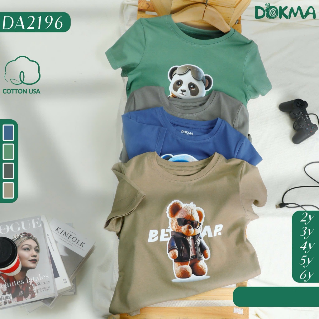 (11-22kg, 2-6Y) Áo Cổ Tròn Cộc Tay Bé Trai Nhiều Hình Dokma DA1346 DA1576 DA2196
