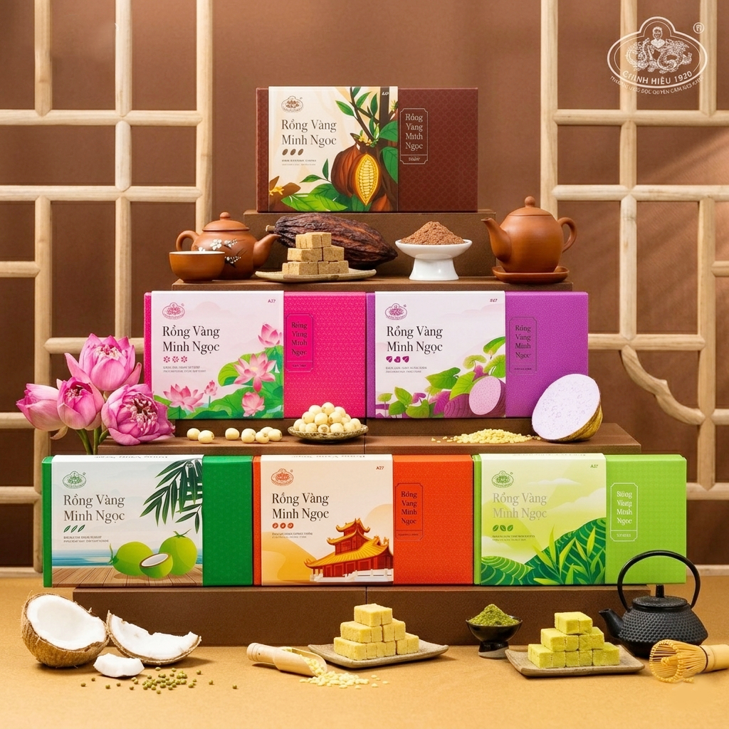 Bánh Đậu Xanh Rồng Vàng Minh Ngọc A27 6 Vị 150g (Date Mới) – Bánh Đậu Xanh Hải Dương Chính Hãng
