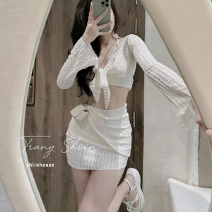 Set đồ nữ đi biển- Set bikini đi biển 3 món sexy áo bra 2 dây kèm chân váy ôm body đi biển xinh