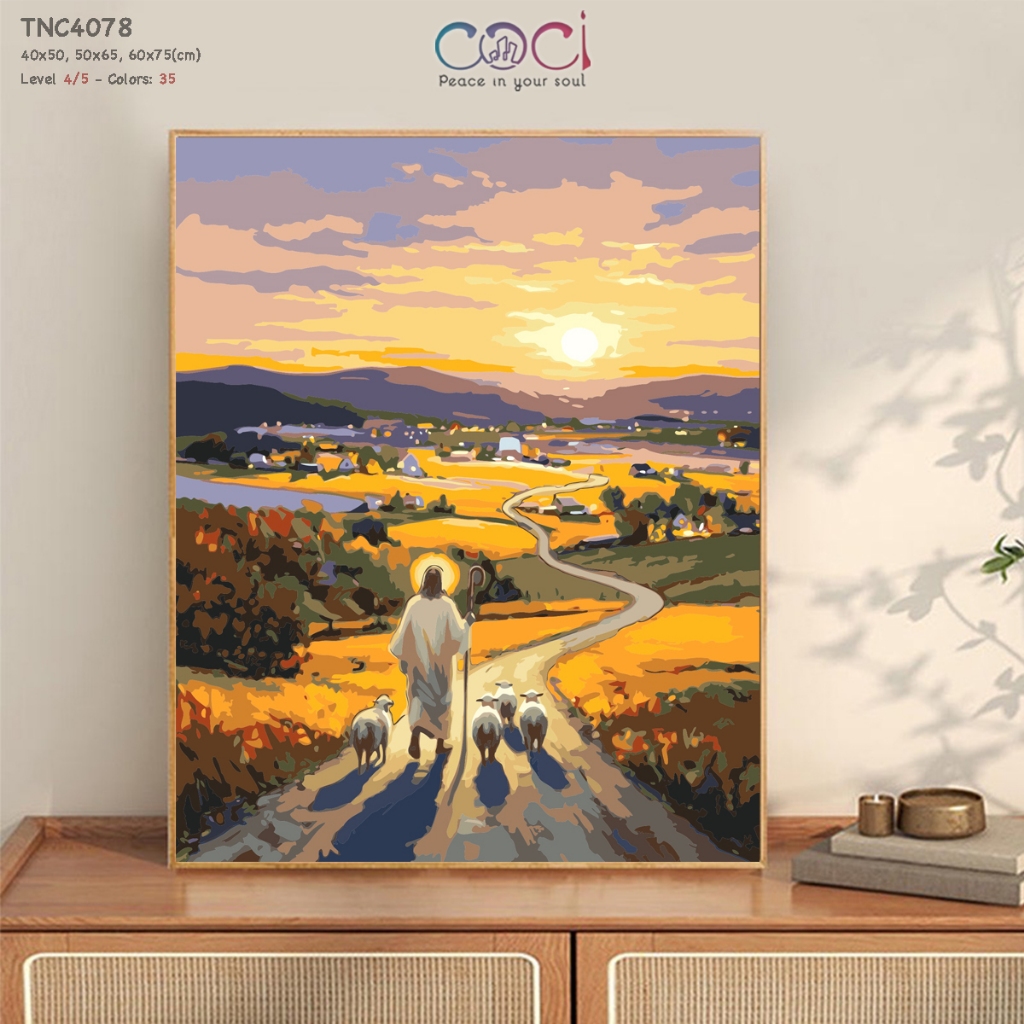 Tranh Số Hóa Tự Tô Màu Theo Số Công Giáo Chúa Jesus Chăn Chiên COCI Có Khung TNC4078