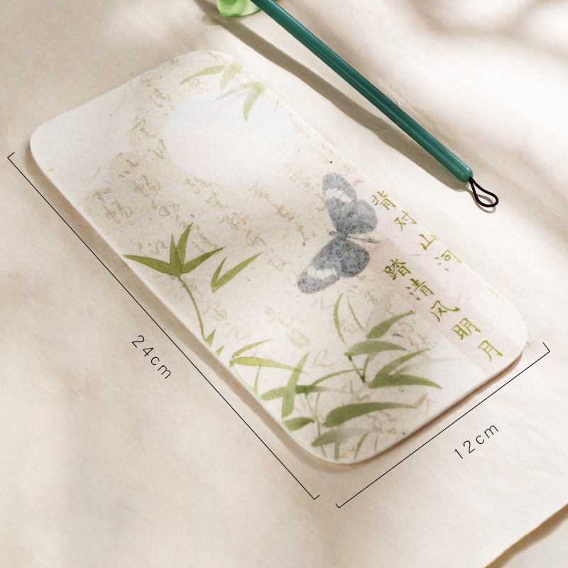 Thảm lót viết thư pháp mini in nền hoa lá 13.5x24.5cm - Thảm nỉ luyện viết chữ vẽ tranh thủy mặc