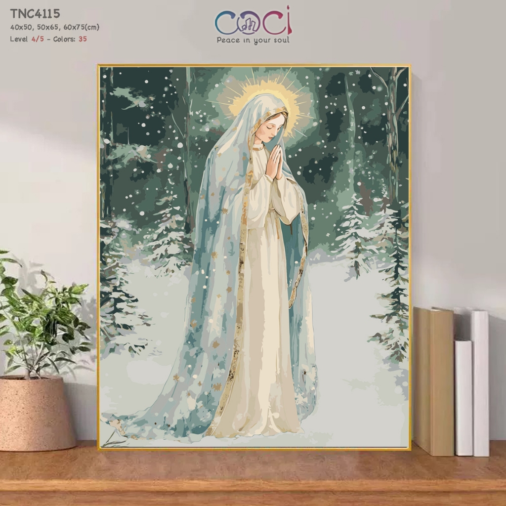 Tranh Tô Màu Số Hóa Kỹ Thuật Số Công Giáo Thiên Chúa Giáo Đức Mẹ Maria COCI Có Khung TNC4115