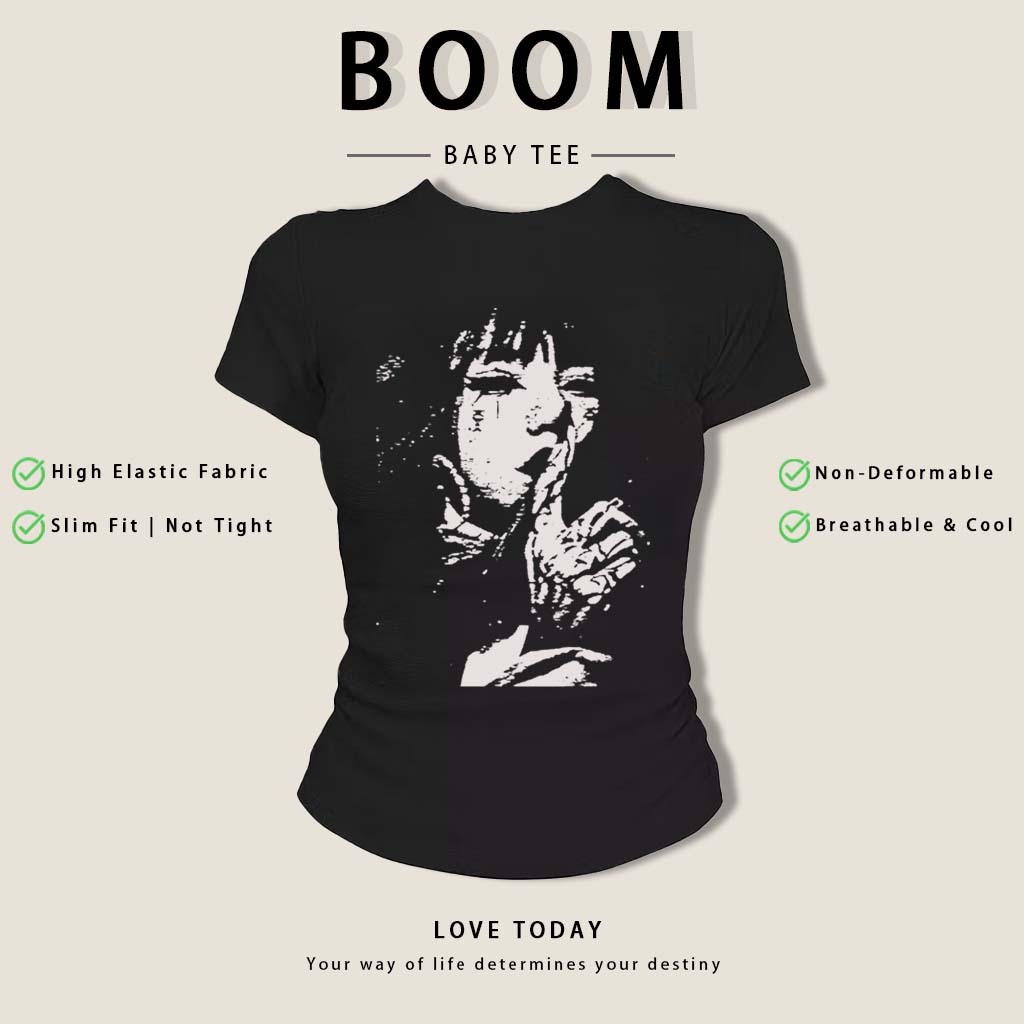 BOOM Áo Baby Tee Nữ Cotton Ôm Body-Áo Thun Ngắn Tay Y2K In Hình PhongCách Mùa Hè, Cổ Tròn Hàng Đầucách hàn quốc phong#04