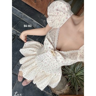 Đầm babydoll nữ hoa nhí | tay phồng nơ ngực | mặc đi chơi, đi cafe cực xinh
