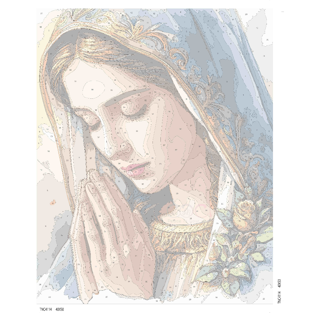 Tranh Sơn Dầu Kỹ Thuật Số Tự Tô Màu Theo Số Công Giáo Đức Mẹ Maria Cầu Nguyện COCI Có Khung TNC4114