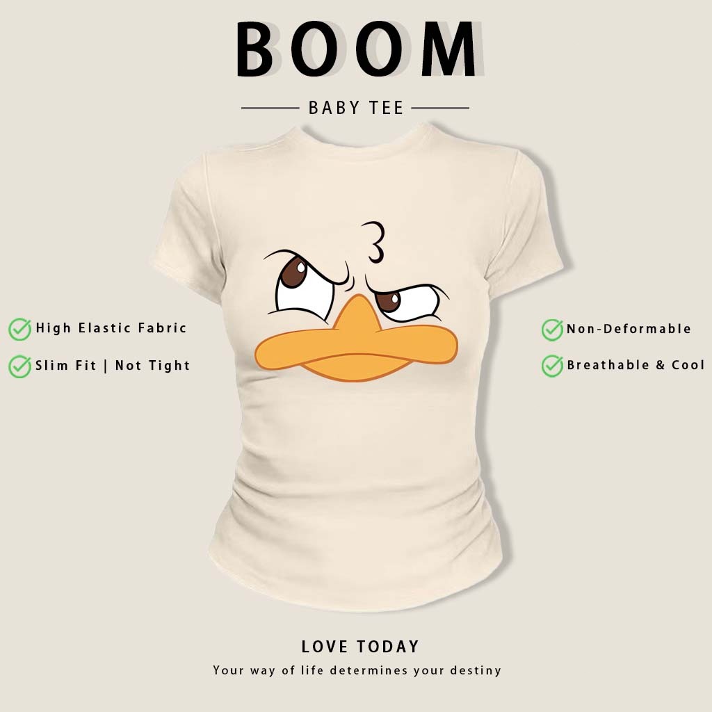 BOOM Áo Baby Tee Nữ Cotton Ôm Body-Áo Thun Ngắn Tay Y2K In Hình PhongCách Mùa Hè, Cổ Tròn Hàng Đầucách hàn quốc phong#04