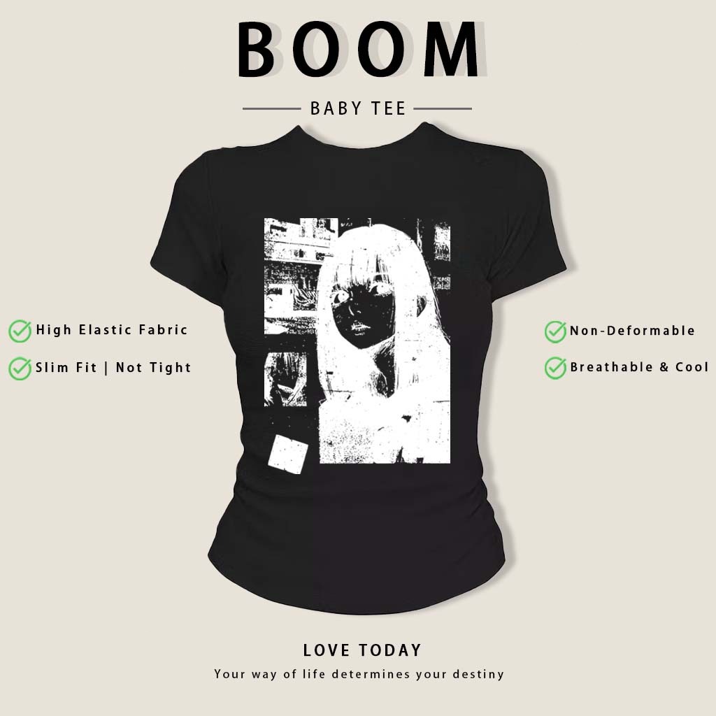 BOOM Áo Baby Tee Nữ Cotton Ôm Body-Áo Thun Ngắn Tay Y2K In Hình PhongCách Mùa Hè, Cổ Tròn Hàng Đầucách hàn quốc phong#05