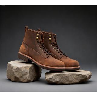 Giày da nam FTT Leather da bò sáp dáng Work Boots màu nâu đế cao cấp chống trơn trượt F705