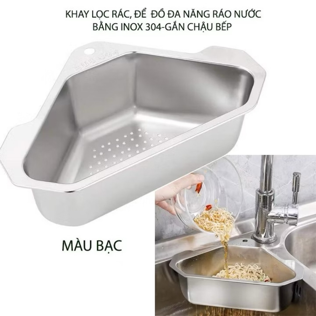 🧺 Rổ Lọc Rác Bồn Rửa Chén Inox Góc Tam Giác – Tiện Lợi, Sạch Sẽ Cho Gian Bếp