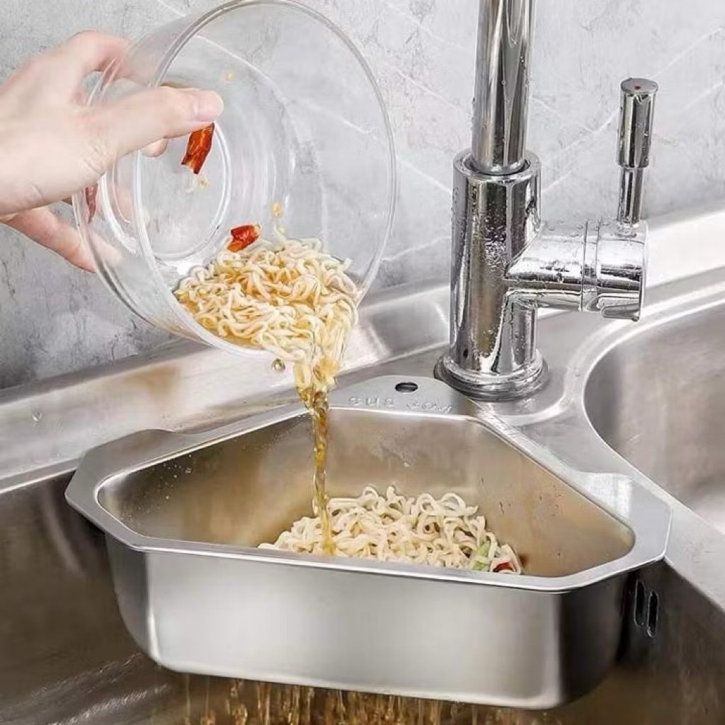 🧺 Rổ Lọc Rác Bồn Rửa Chén Inox Góc Tam Giác – Tiện Lợi, Sạch Sẽ Cho Gian Bếp