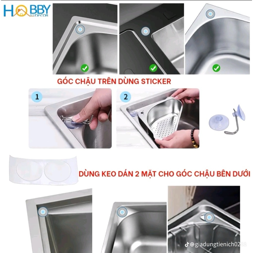 🧺 Rổ Lọc Rác Bồn Rửa Chén Inox Góc Tam Giác – Tiện Lợi, Sạch Sẽ Cho Gian Bếp