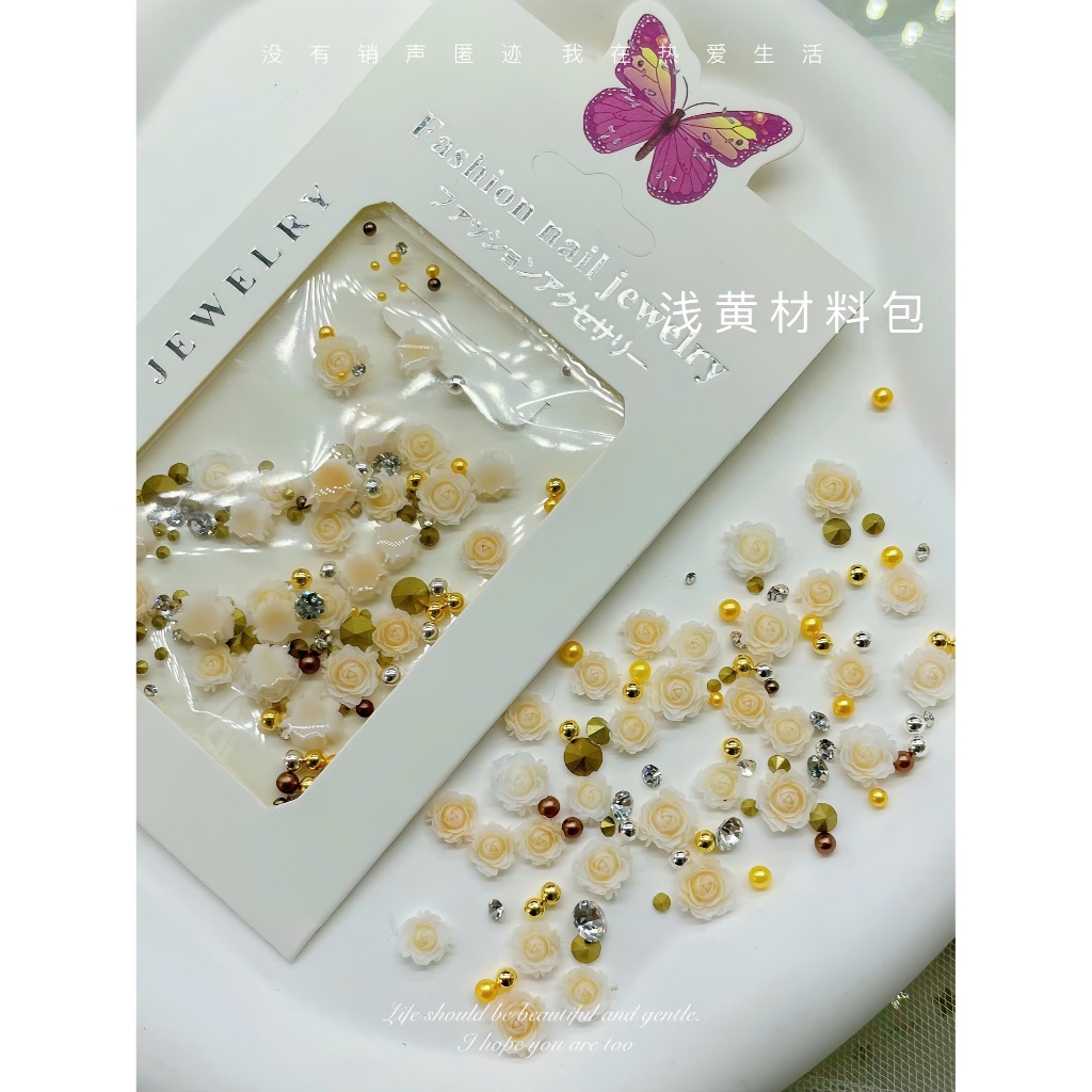 [Ưu Đãi Sản Phẩm Mới] Phụ kiện Charm Hoa Hồng Mix Bi Ngọc Set Túi Trang Tri Móng Women Nữ
