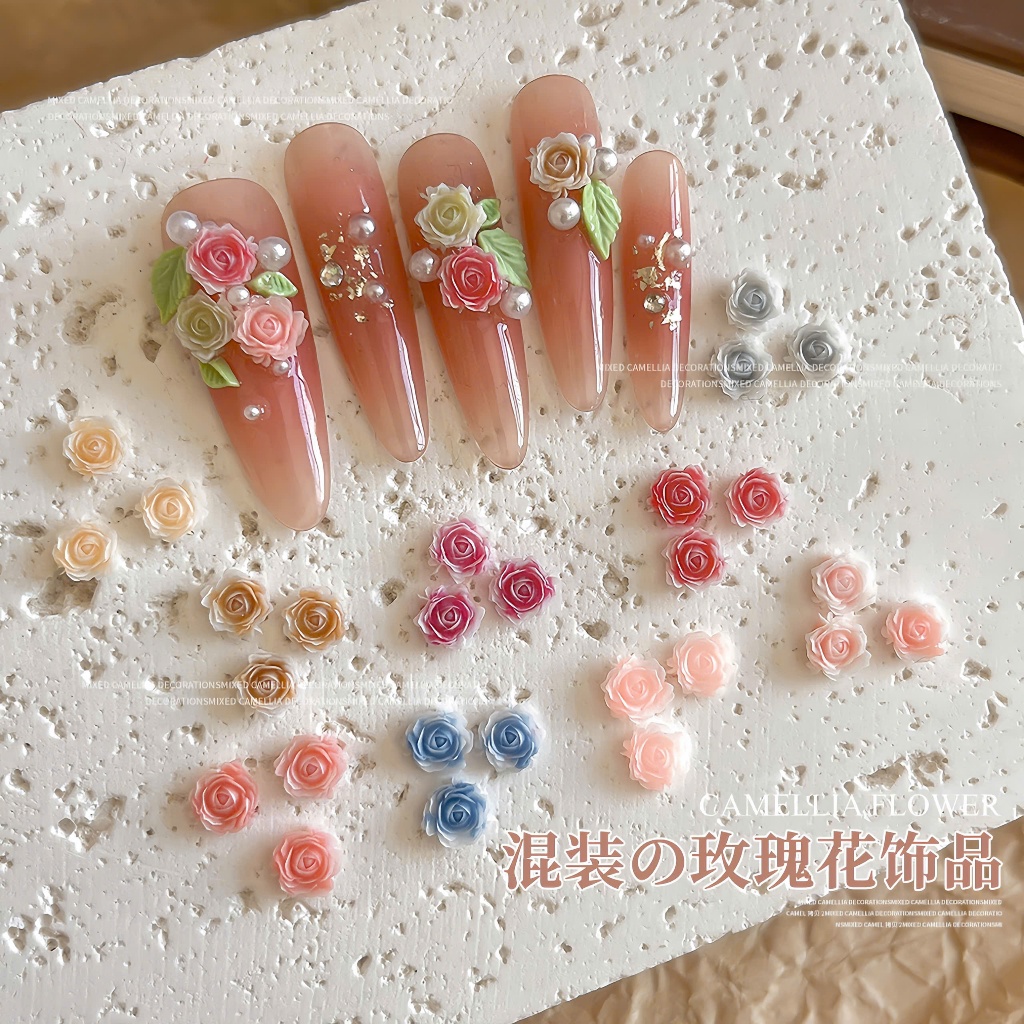 [Ưu Đãi Sản Phẩm Mới] Phụ kiện Charm Hoa Hồng Mix Bi Ngọc Set Túi Trang Tri Móng Women Nữ