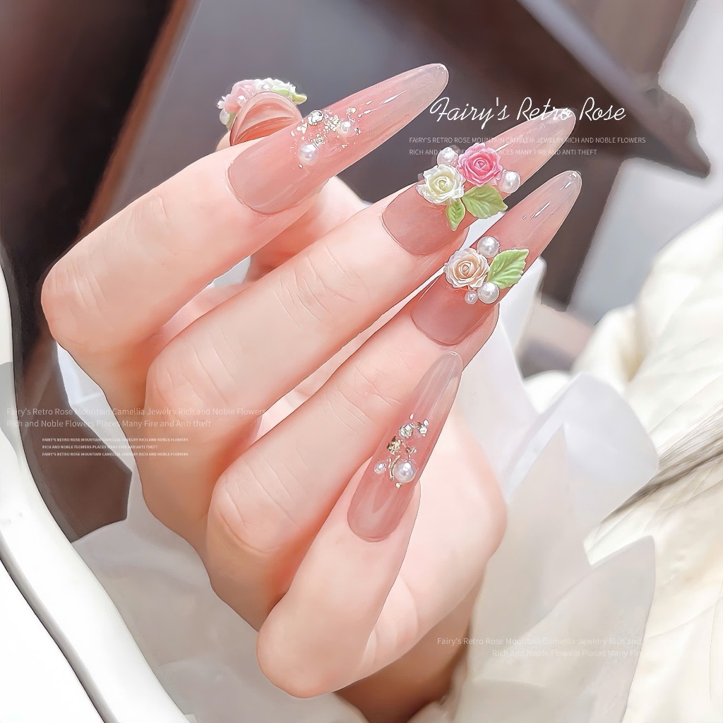 [Ưu Đãi Sản Phẩm Mới] Phụ kiện Charm Hoa Hồng Mix Bi Ngọc Set Túi Trang Tri Móng Women Nữ