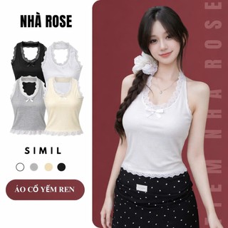 Áo Croptop Nữ Cổ Yếm Viền Ren Đính Nơ Tăm Thái Chất Vải Thun WAC007