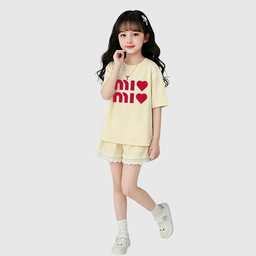Sét quần áo đi chơi cho bé gái,áo cộc tay in chữ MIMI,chất vải cotton thấm hút mồ hôi thoải mái cho bé.M78