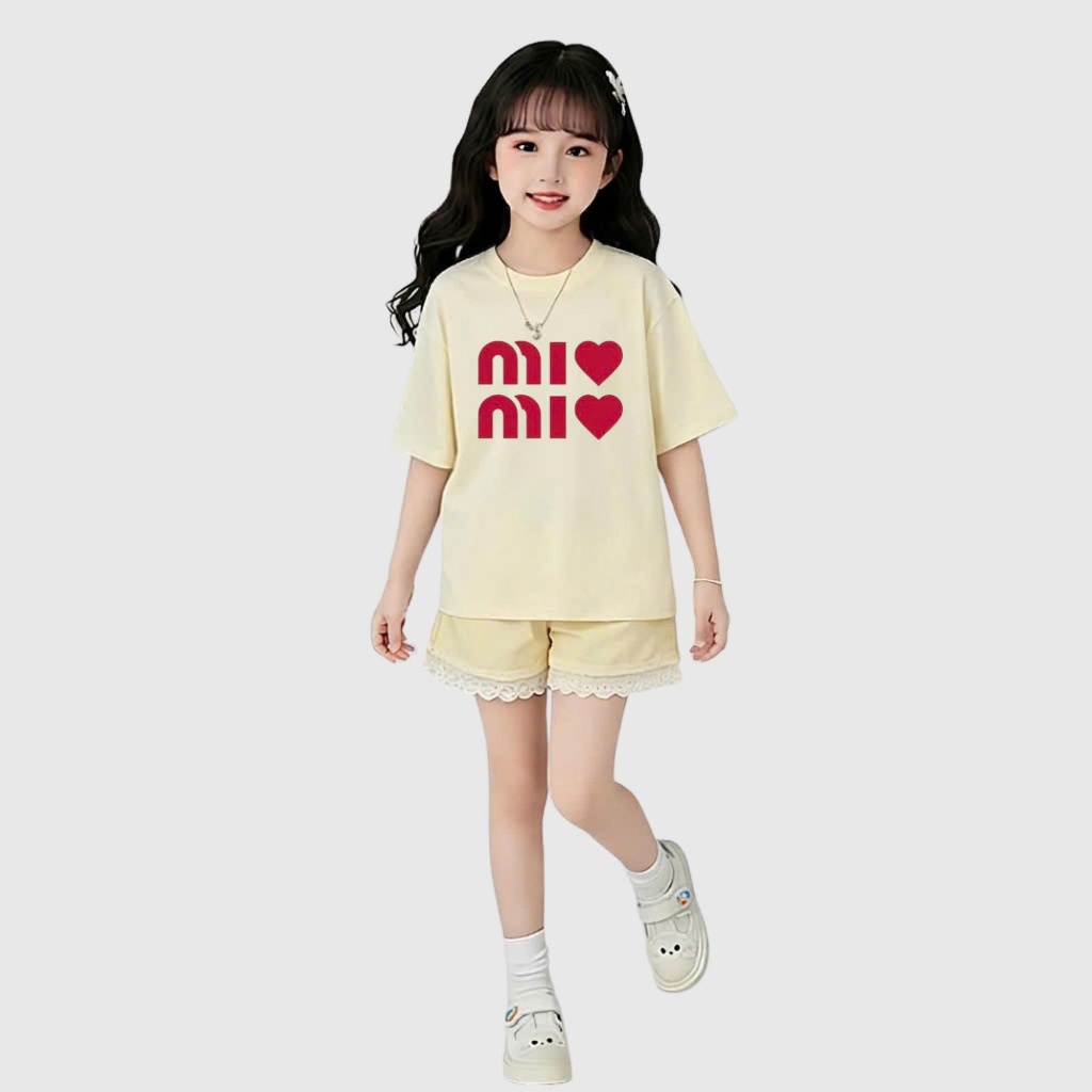 Sét quần áo đi chơi cho bé gái,áo cộc tay in chữ MIMI,chất vải cotton thấm hút mồ hôi thoải mái cho bé.M78