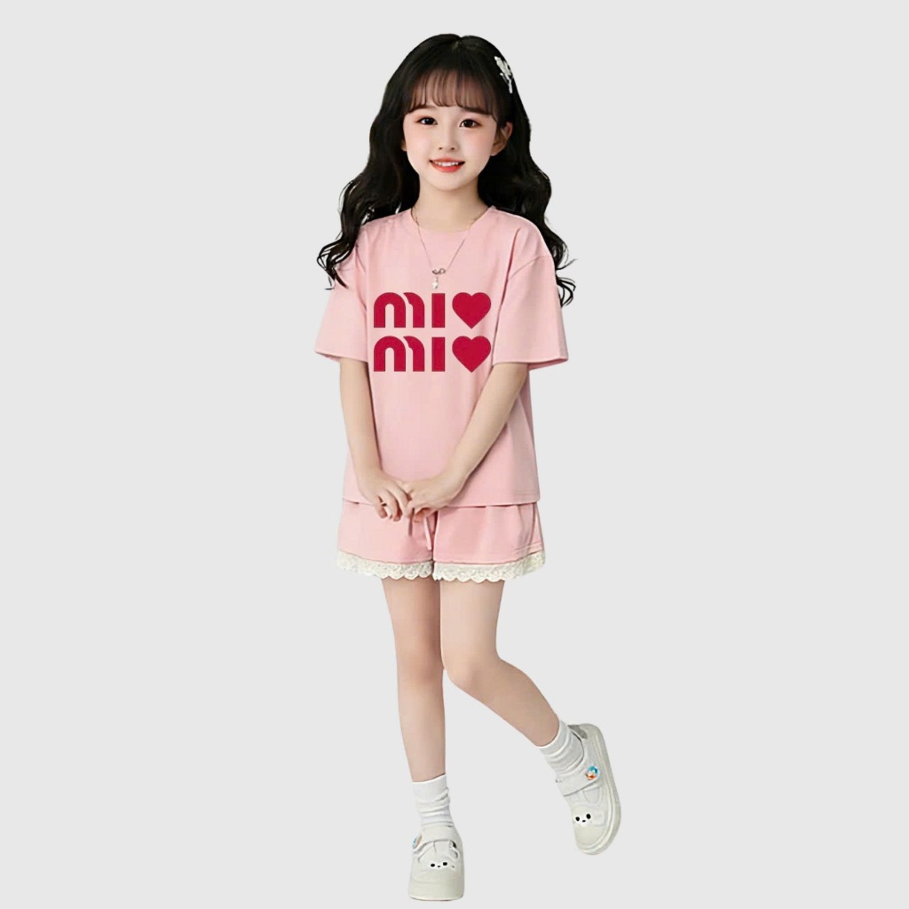 Sét quần áo đi chơi cho bé gái,áo cộc tay in chữ MIMI,chất vải cotton thấm hút mồ hôi thoải mái cho bé.M78