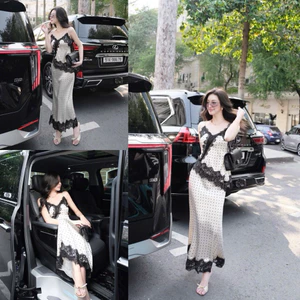 Sét áo 2 dây chấm bi phối ren kèm cv dài S106 SM