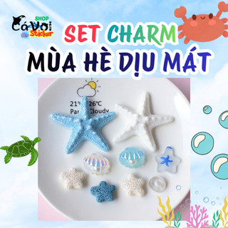 Set Charm Ocean Star Sea – Sao Biển Vỏ Sò Xanh Trong Suốt Phong Cách Mùa Hè Dịu Mát Trang Trí Dép Xinh Xắn Cute