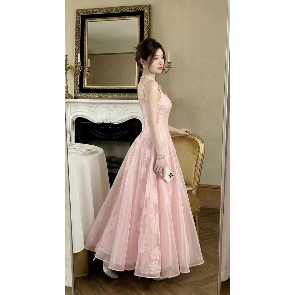 DR15 ĐẦM REN HOA 3D PHỐI TƠ MIDI ĐI CHƠI, ĐI TIỆC, ĐI ĂN CƯỚI, ĐI BIỂN SANG CHẢNH SLAY