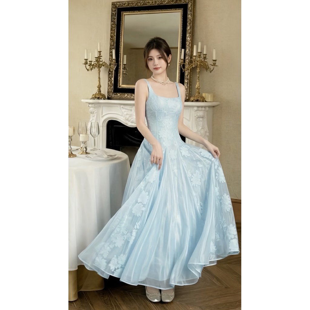 DR15 ĐẦM REN HOA 3D PHỐI TƠ MIDI ĐI CHƠI, ĐI TIỆC, ĐI ĂN CƯỚI, ĐI BIỂN SANG CHẢNH SLAY