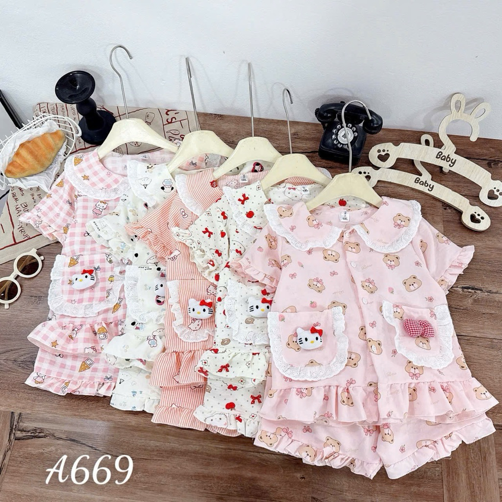 Bộ Đũi pizama cộc tay siêu xinh,vải mát chất bán shop