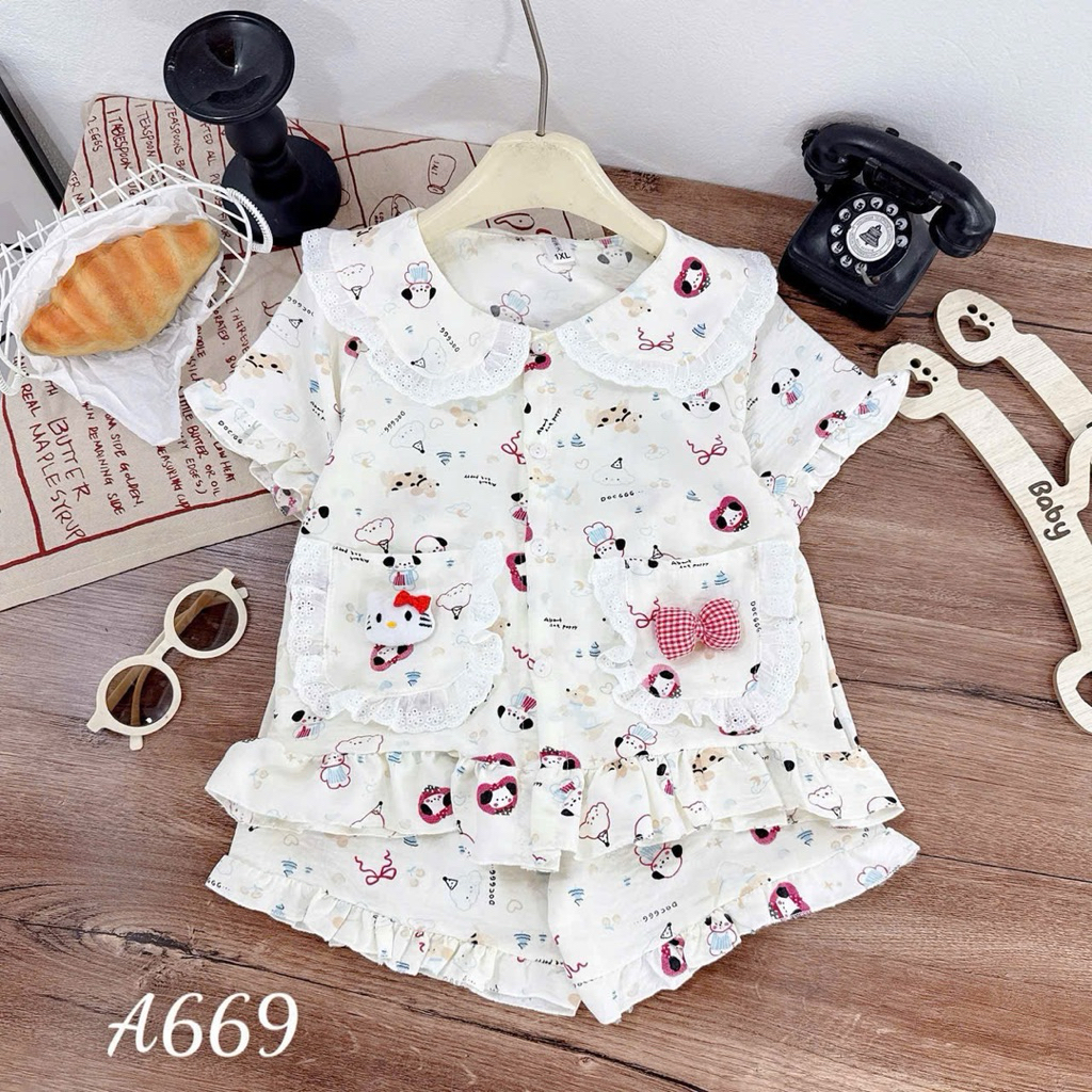 Bộ Đũi pizama cộc tay siêu xinh,vải mát chất bán shop