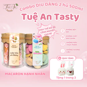 Combo Bánh Ăn Vặt Ân Cần - Dịu Dàng 2 Hũ 250 - 500ml Tuệ An Tasty Quế Cuộn Caro Macaron Hạnh Nhân, Dinh Dưỡng Cho Bé
