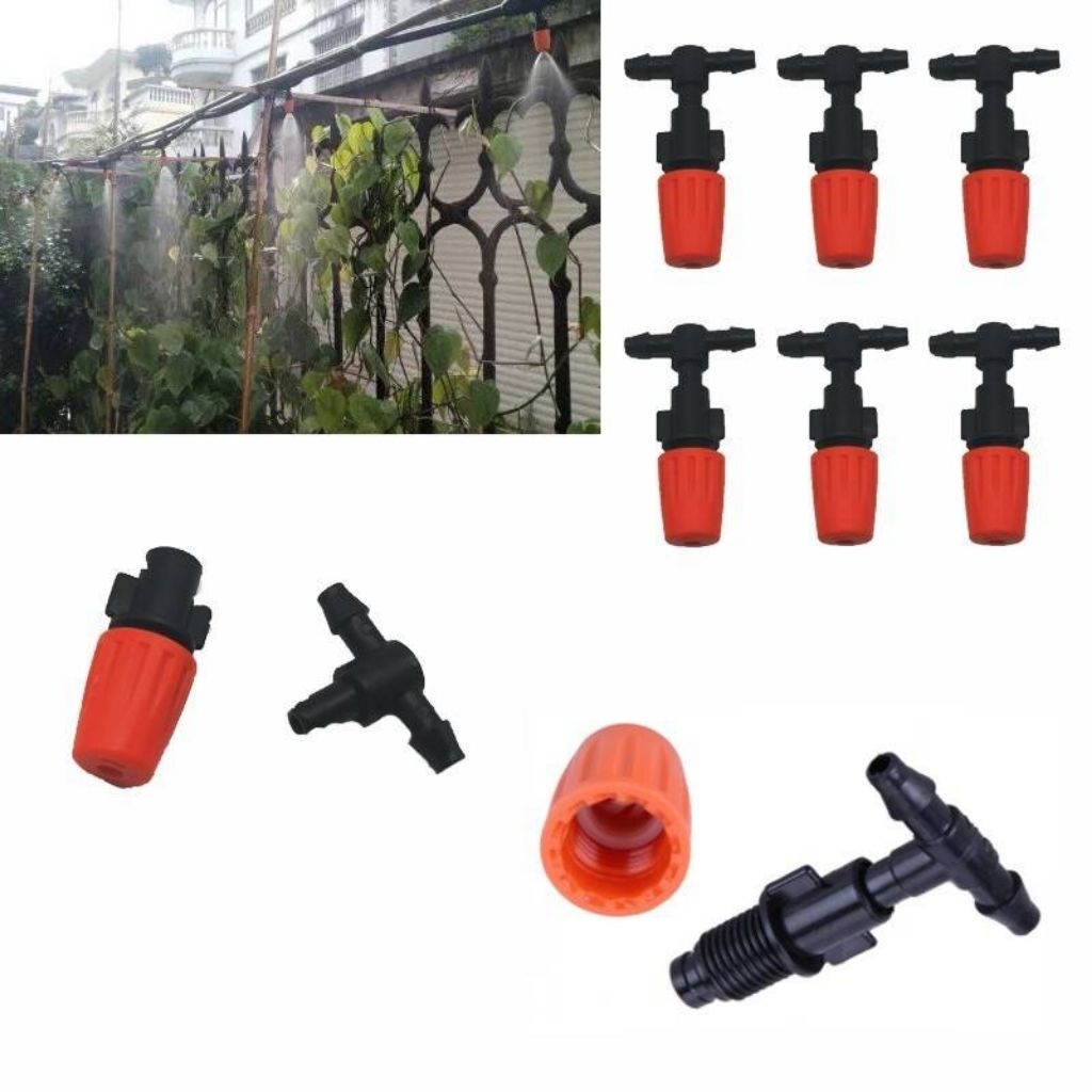 10 cái [ 10 cái ] Béc Tưới Phun Sương Đơn Cam Kèm Chân Tê Nối Ống 6mm Tưới Cây, Tưới Lan, Làm Mát