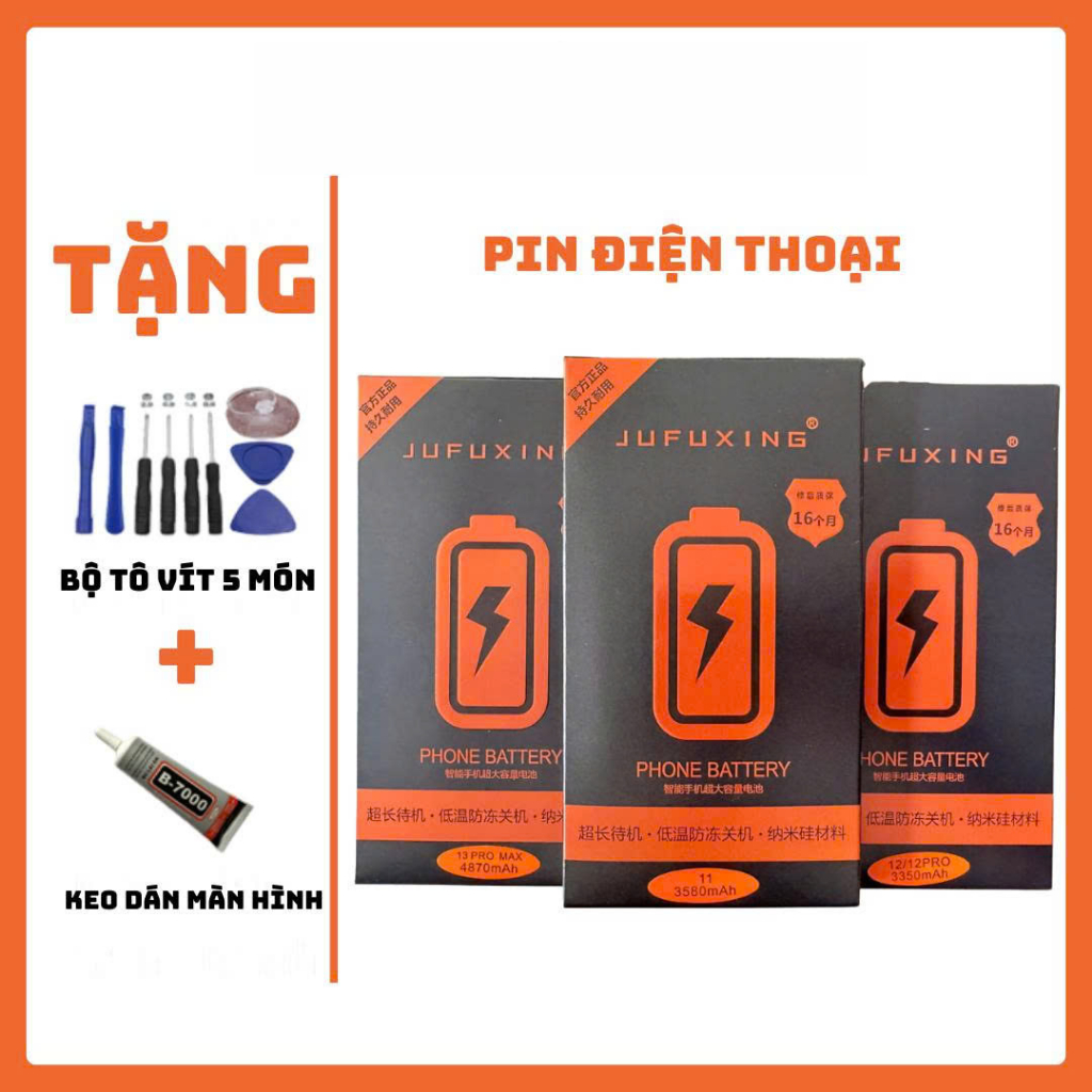 Pin Dung Lượng cao Cho IP 5s/5se/6p/6s/6g/7g/7p/ 8g/8p/X/XS/XR/XSM/11/12/13/14/15 có dụng cụ thay