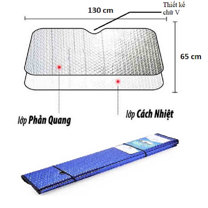 Bạt che nắng kính lái 3 lớp tráng bạc. Dày dặn cách nhiệt chống nóng hiệu quả