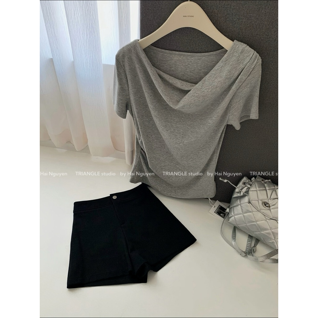 TRIANGLE - Fri T-shirt (Cân nhắc kỹ, return is not welcomed) Áo thun cổ đổ style Hàn basic, thanh lịch, đa năng