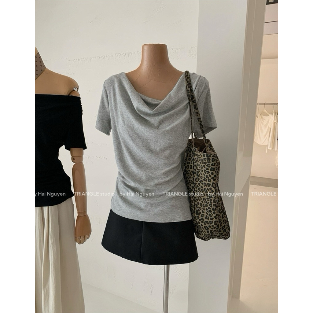 TRIANGLE - Fri T-shirt (Cân nhắc kỹ, return is not welcomed) Áo thun cổ đổ style Hàn basic, thanh lịch, đa năng