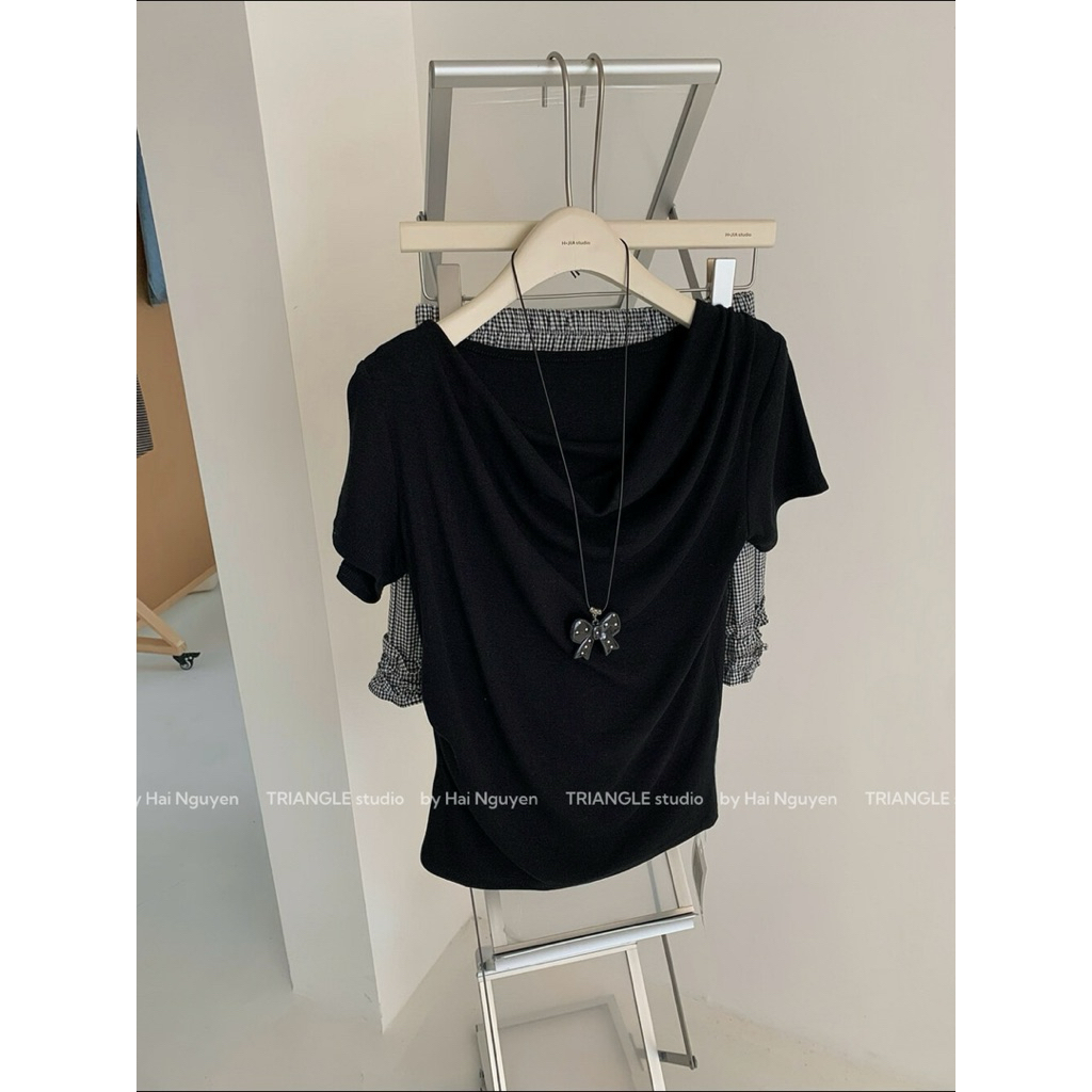 TRIANGLE - Fri T-shirt (Cân nhắc kỹ, return is not welcomed) Áo thun cổ đổ style Hàn basic, thanh lịch, đa năng