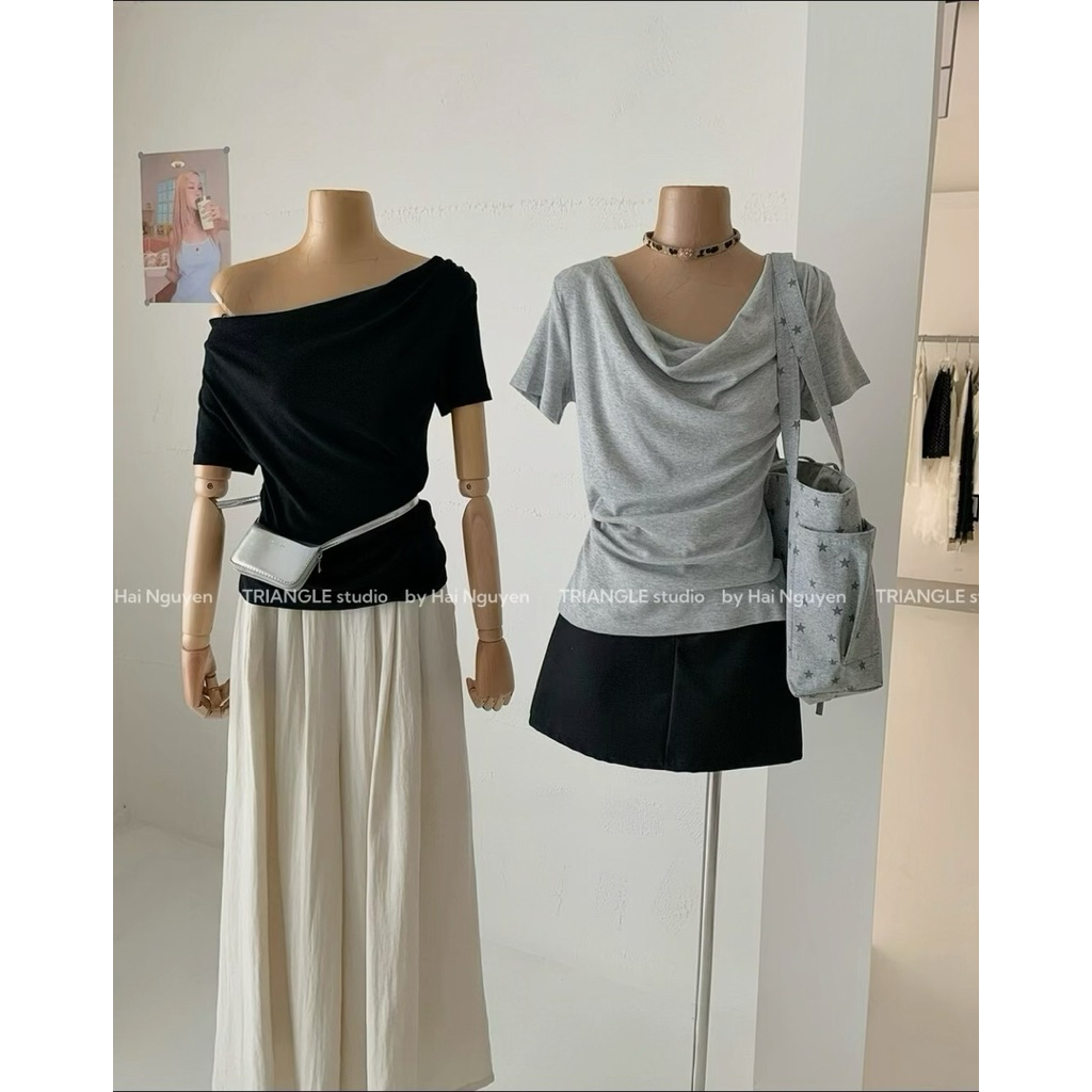 TRIANGLE - Fri T-shirt (Cân nhắc kỹ, return is not welcomed) Áo thun cổ đổ style Hàn basic, thanh lịch, đa năng