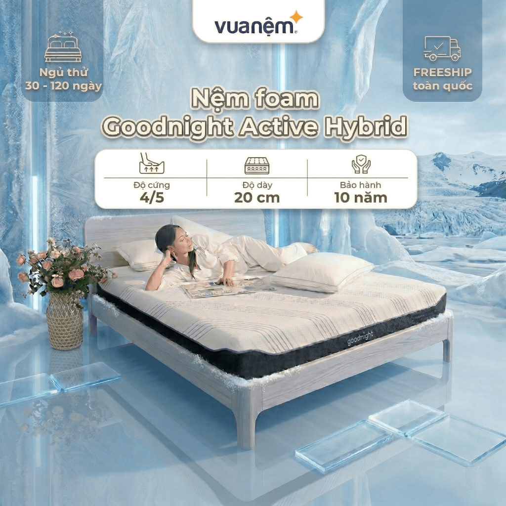 Nệm Cao Su Foam Goodnight Active Hybrid 20cm, đệm foam làm mát, đệm hè, ruột đệm cao su