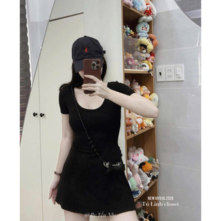 Váy Thun Body Cổ Vuông Chuẩn Miêu [Sẵn]