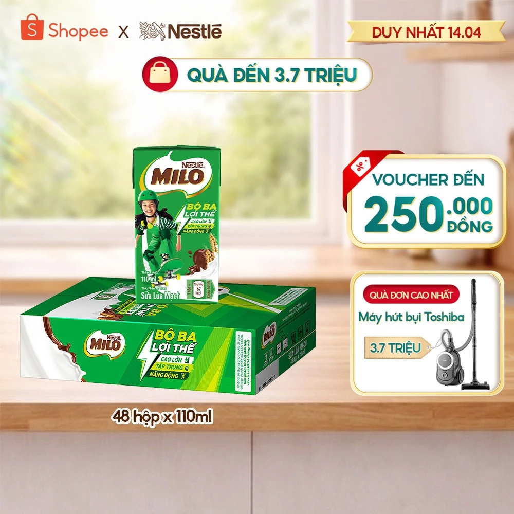 Sữa lúa mạch Nestlé® MILO® thùng 12 x 110ml (12x4x110ml)