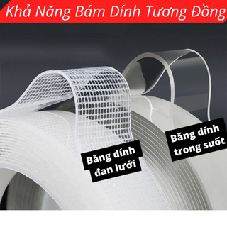 Băng Dính 2 Mặt  Nano Trong Suốt Cuộn 2cm.3cm.5cm, Băng Keo 2 Mặt Dán Tường Bám Dính Mọi Bề Mặt-shop