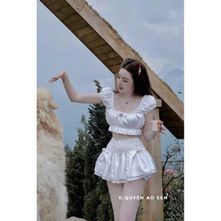 SET ÁO TAY BỒNG CHÂN VÁY XOÈ NƠ ĐÁ HOT HIT