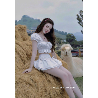 SET ÁO TAY BỒNG CHÂN VÁY XOÈ NƠ ĐÁ HOT HIT