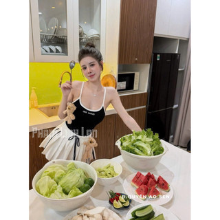 SET ÁO 2S MIX CHÂN VÁY XẾP LY SỌC CÀI 2 GẤU HOT HIT