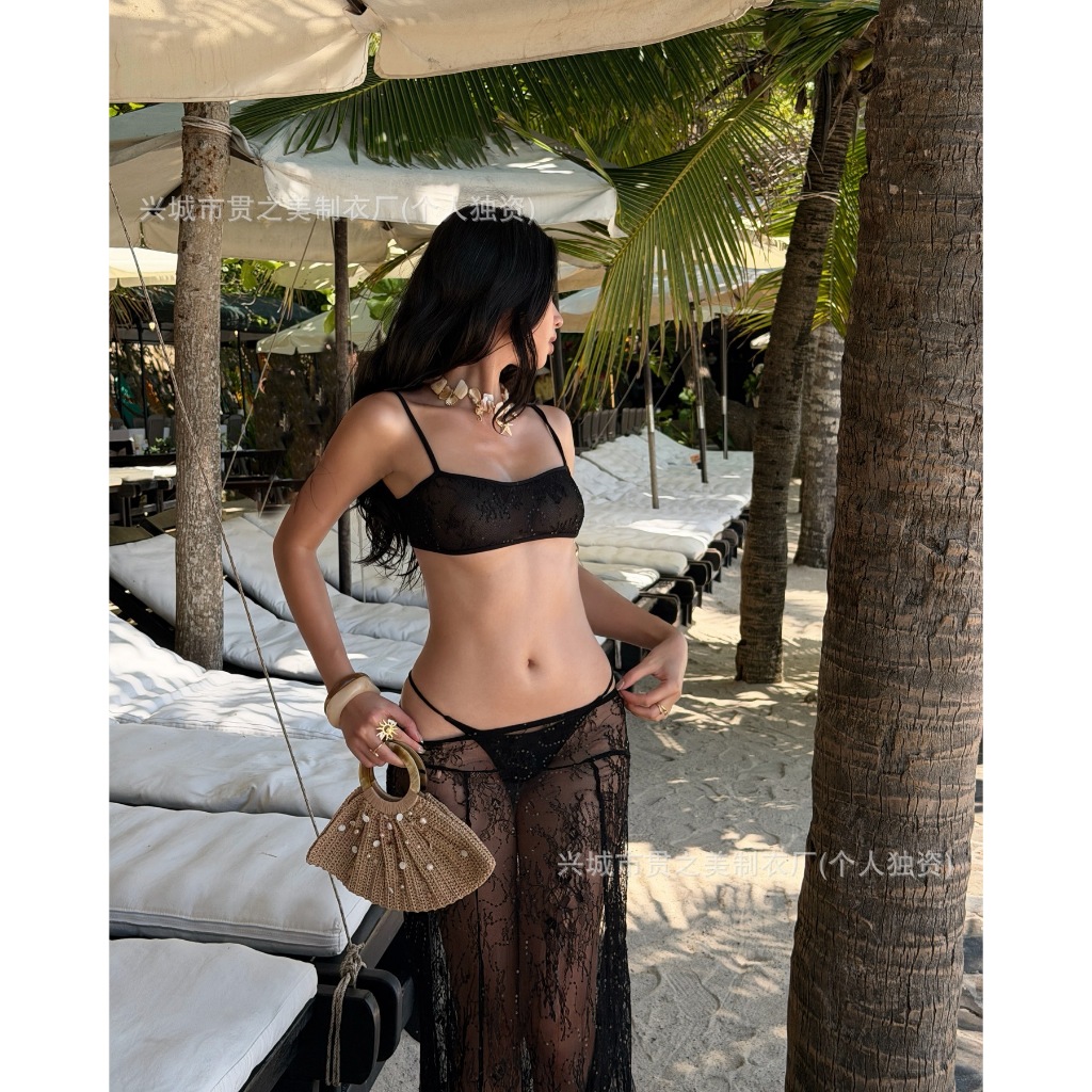 [Sẵn hàng] ONESOON Set bikini 3 mảnh ren hai dây kèm chân váy sexy, bộ đồ bơi cao cấp phong cách y2k cho nữ