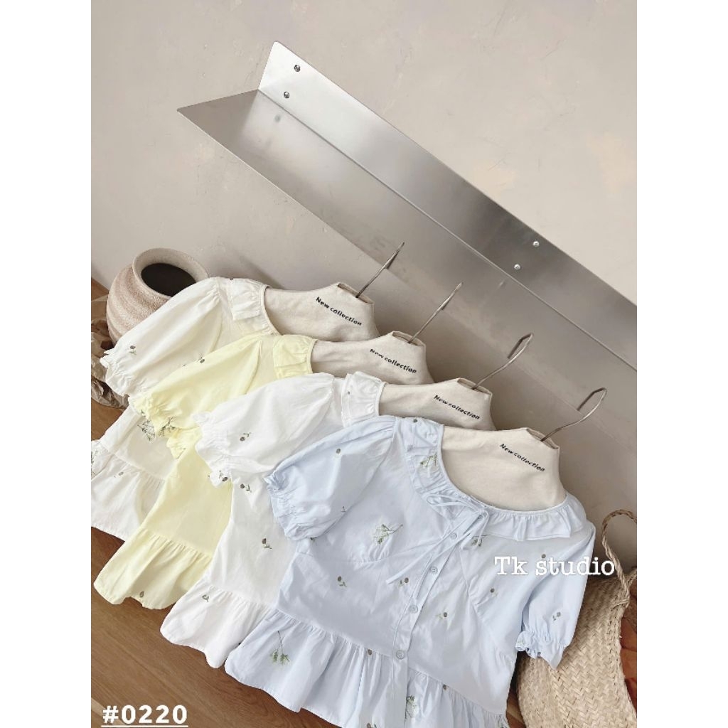 [𝑯𝒂 𝑨𝒏𝒉] Áo Sơ Mi Cộc Thô Hàn Hoa Cổ Bèo QCL1