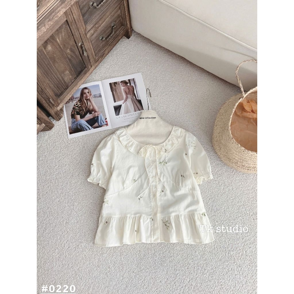 [𝑯𝒂 𝑨𝒏𝒉] Áo Sơ Mi Cộc Thô Hàn Hoa Cổ Bèo QCL1